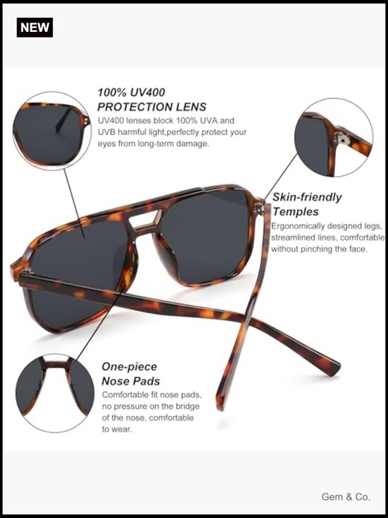 Retro Square Aviator Sunglasses Unisex Vintage Trendy Plastic Frame Sun Glasses